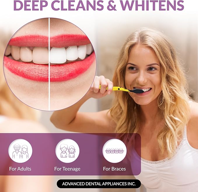 ADA Cavity Defense Activated Charcoal Toothbrush 5 Pack Ultra-Soft Flosspick Bristle for Sensitive Teeth & Gums, Aids in Teeth Whitening, Extra Soft, Easy Grip (5 Count)