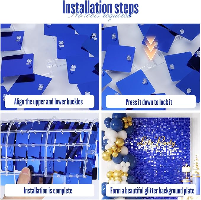 Shimmer Sequin Wall Backdrop Panels, 12pcs DIY Party Decor for Wedding, Birthday, Graduation, Anniversary, Engagement, Holiday & Home Decoration (Blue)