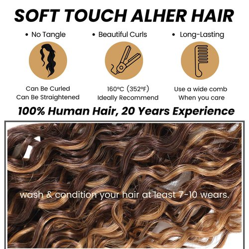 ALHER Honey Blonde Highlight Water Wave Bundles 26 Inch P4/27 Ombre Single Bundles Wet and Wavy Bundles Human Hair Highlight Brown Color 12A 100% Brazilian Virgin Remy Hair for Black Women Soft Thick