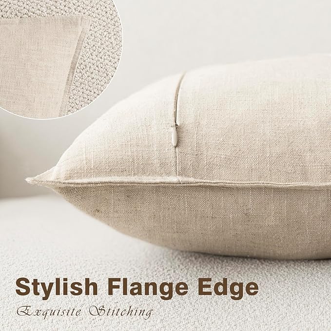 Foindtower Pack of 2, Decorative Linen Soild Throw Pillow Covers Soft Accent Cushion Case Boho Farmhouse Neutral Pillowcase for Couch Sofa Bedroom Living Room Home Decor 18 x 18 Inch Natural Beige