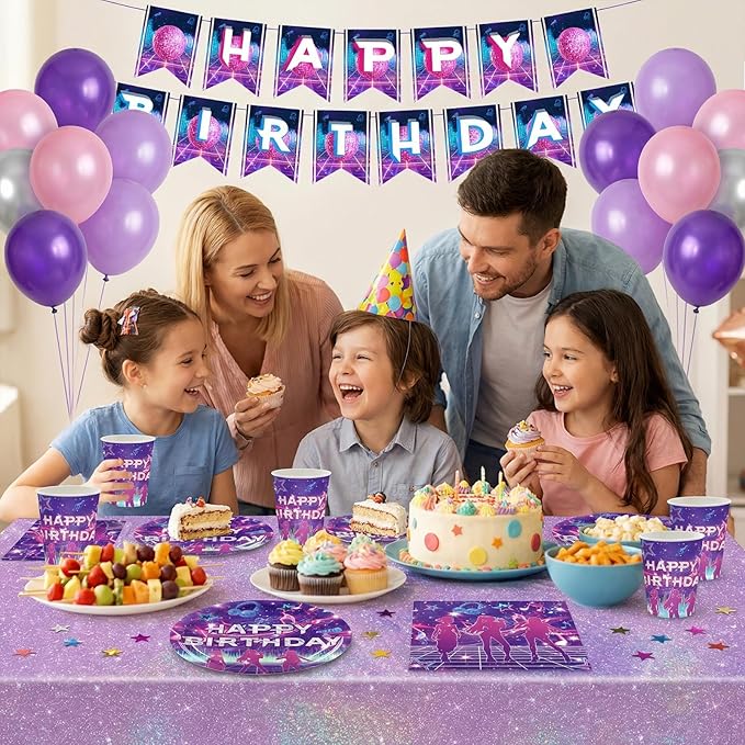 177 Pcs Birthday Party Supplies Set for 25, Music Theme Tableware with Banner and Tablecloth, 25 Plates, Dessert Plates, Cups, Napkins, Knives, Forks, Spoons, Concert Party Decor