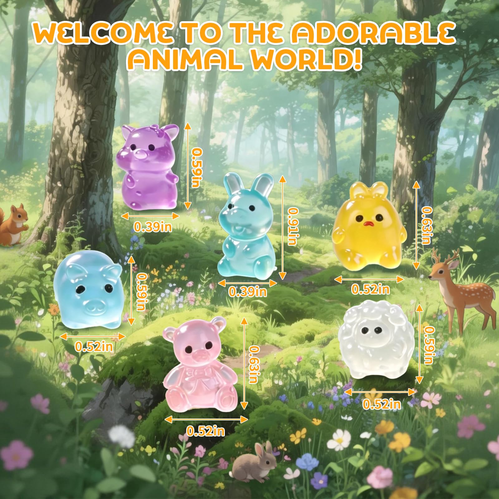 TfruKiet 270 pcs Mini Glow in The Dark Animal Resin Models, Resin Animals Mystery Bags, Individually Wrapped Blind Bags Tiny Animal Figurines, Collectible Mini Animals for Fairy Garden, DIY Crafts