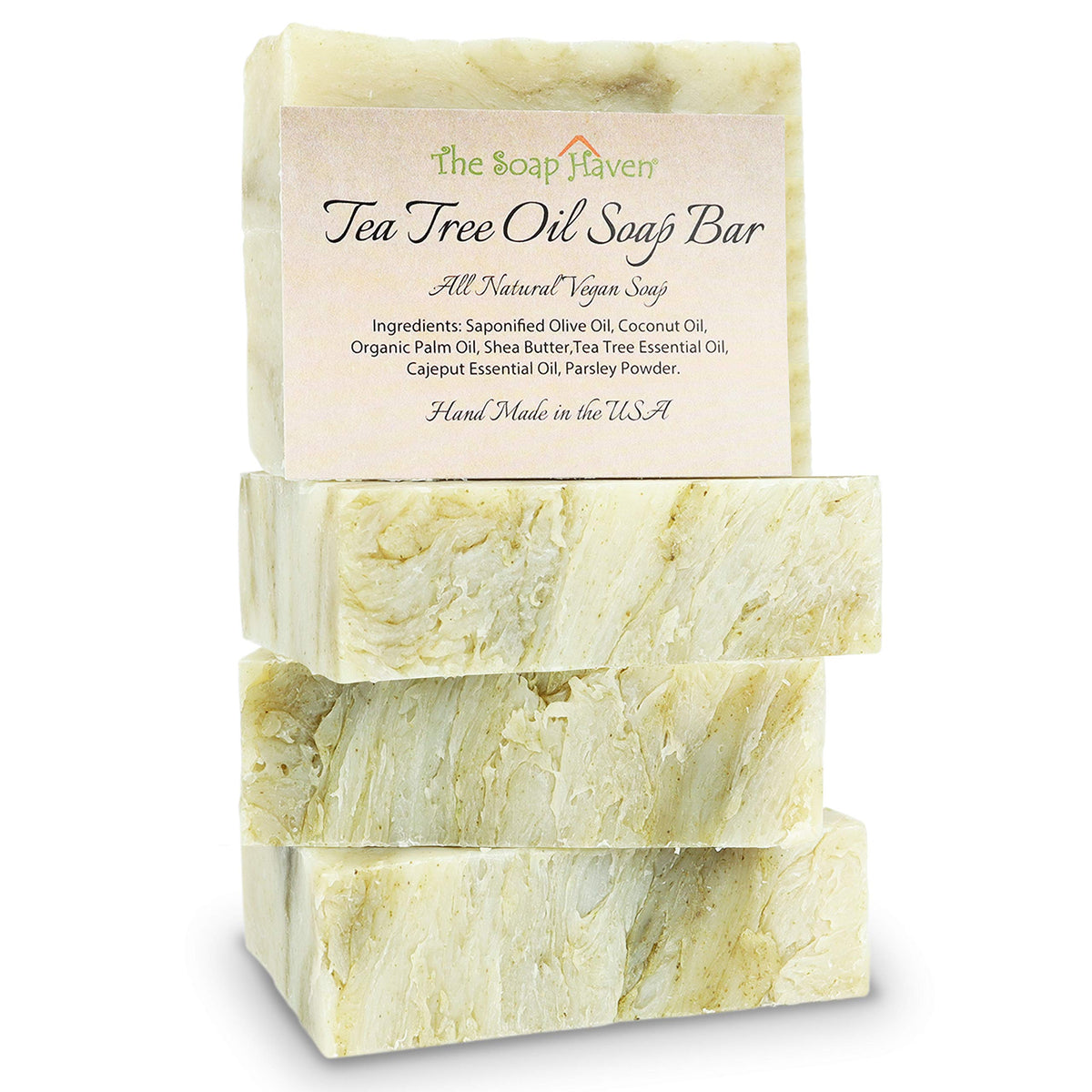 TEA TREE SOAP BAR - 4 Pack Natural Tea Tree Oil for Face, Body, Hand, Foot - Cleansing & Moisturizing Blemish & Body Odor Defense - SLS & Paraben Free - Handmade in USA - 4 Large 4.5 oz Bars
