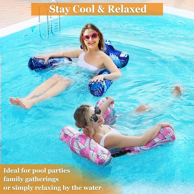 2 Pack 4th of July Inflatable Pool Floats Chair, 250th Anniversary American Flag Adjustable Pool Chair Lounger for Adults Heavy Duty, Blow Up Floating Swimming Water Chairs for Party Summer Lake Fun