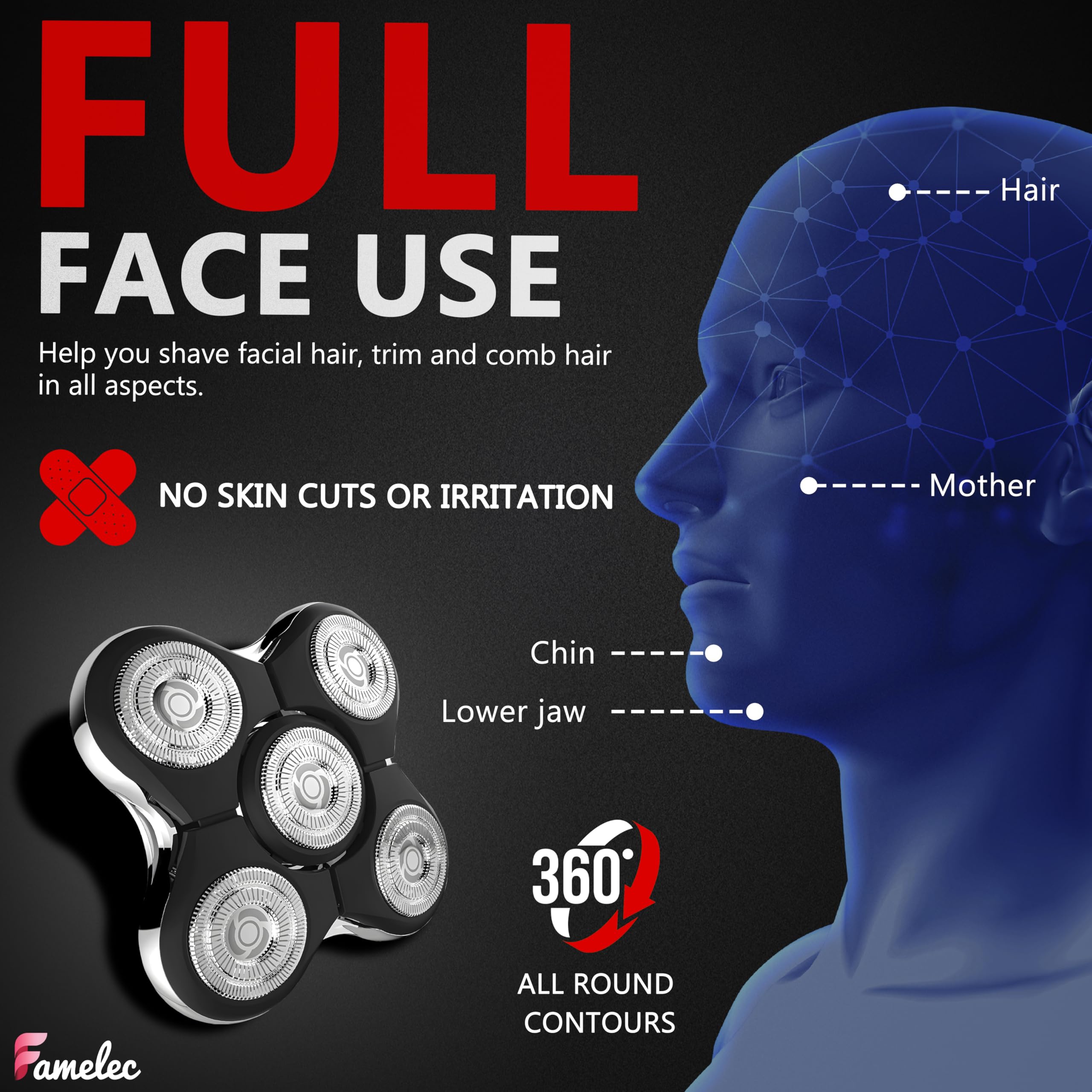 FAMELEC for Remington Balder Pro Head Shaver XR7000, Fit for Remington Balder Pro Replacement Head XR1500 XR1501, Replacement Head Shavers for Bald Men Compatible with Shaver for Men
