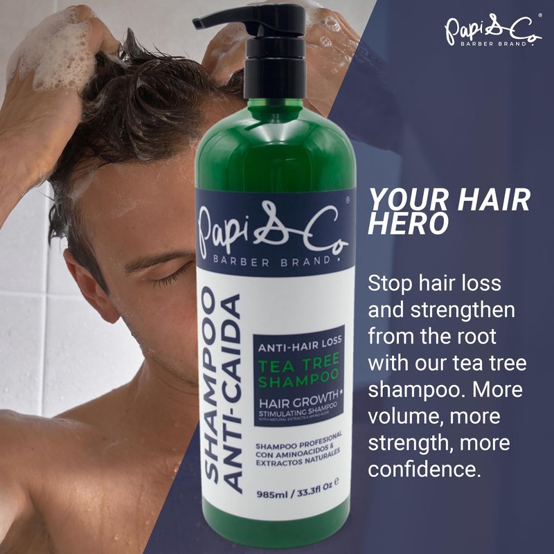 Papi & Co. - Revitalizing Tea Tree Anti Hair Loss Shampoo, Hair Regrowth for Men, Tea Tree Oil Men’s Shampoo with Natural Oil Extracts, 985 mL