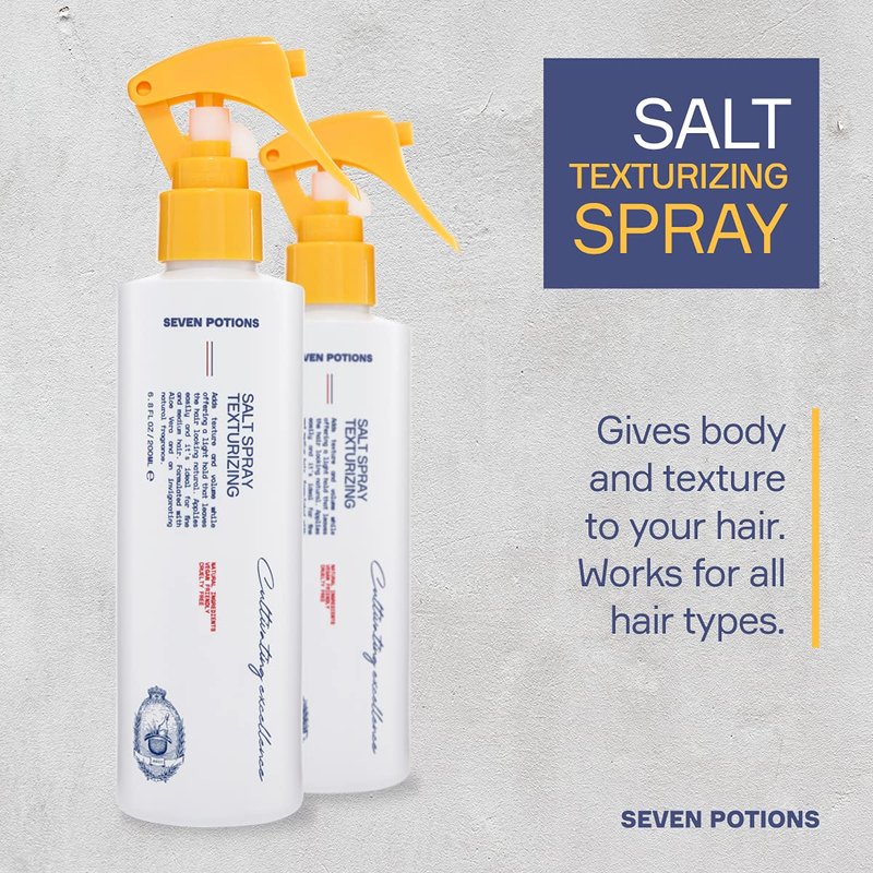 SEVEN POTIONS Salt Spray for Men — Hair Texture Spray with Matte Finish & Grit — Volumizing Pre-Styler for Beach Waves — Water-Based, Quick-Dry, Non-Sticky — Vegan, Cruelty-Free — 6.8 fl oz