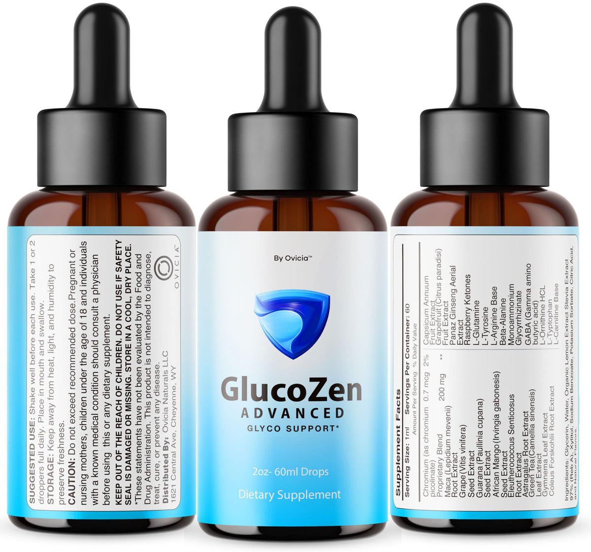 (2 Pack) Glucozen Drops - Official Gluco Zen Oral Liquid Drops Advanced Premium Formula Maximum Strength, All Natural Ingredients Vitamins for Overall Health & Wellness, 2 Bottles for 2 Months