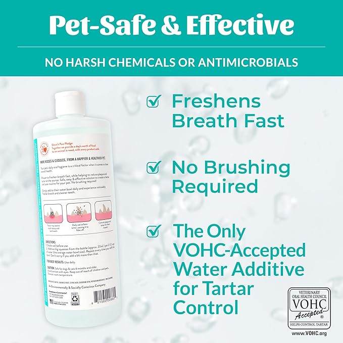 SKOUT'S HONOR Fresher Breath Water Additive, Fresh and Flavorless - VOHC Accepted for Tartar Control, Freshens Breath Fast, No Brushing Required, Great for Both Cats and Dogs, 32 oz, 2-Pack