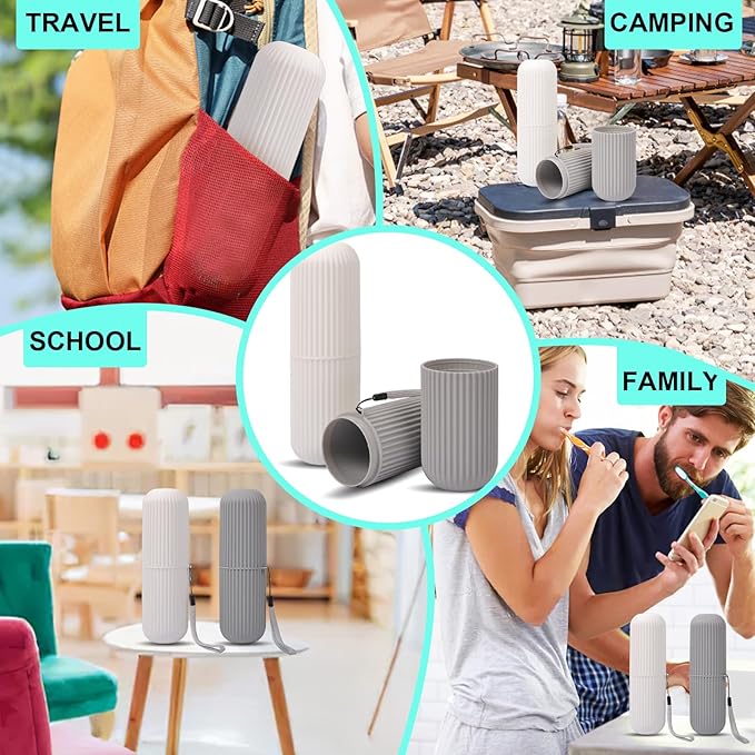 UCEC Toothbrush Case for Traveling, Portable Toothbrush Holders Travel Case, 7.7" x 2.36" x 2.36" Toothbrush Holders for Travel, Camp, Home, School, Business, Bathroom,2 Pack (Grey, White)