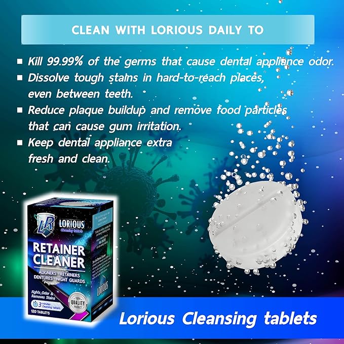 Retainer Cleaner and Other Dental Appliances Cleaner Tablets (120 tablets) for 4 months supply. For Retainer, Denture Appliances, Aligner and Mouth Guard.