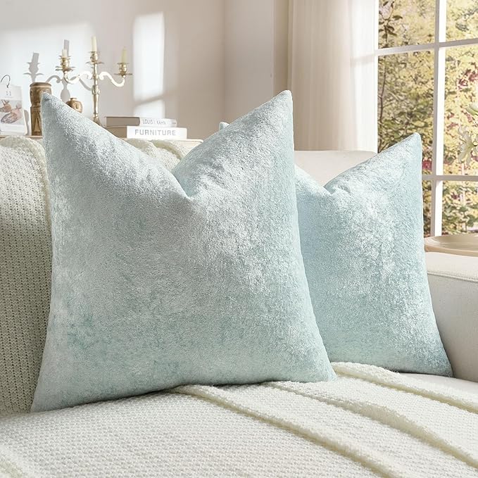 FUTEI Light Blue Flannel Throw Pillow Covers 18x18 Inch Set of 2,Soft Dimensional Textured Cushion Cases,Modern Home Decor for Couch Living Room