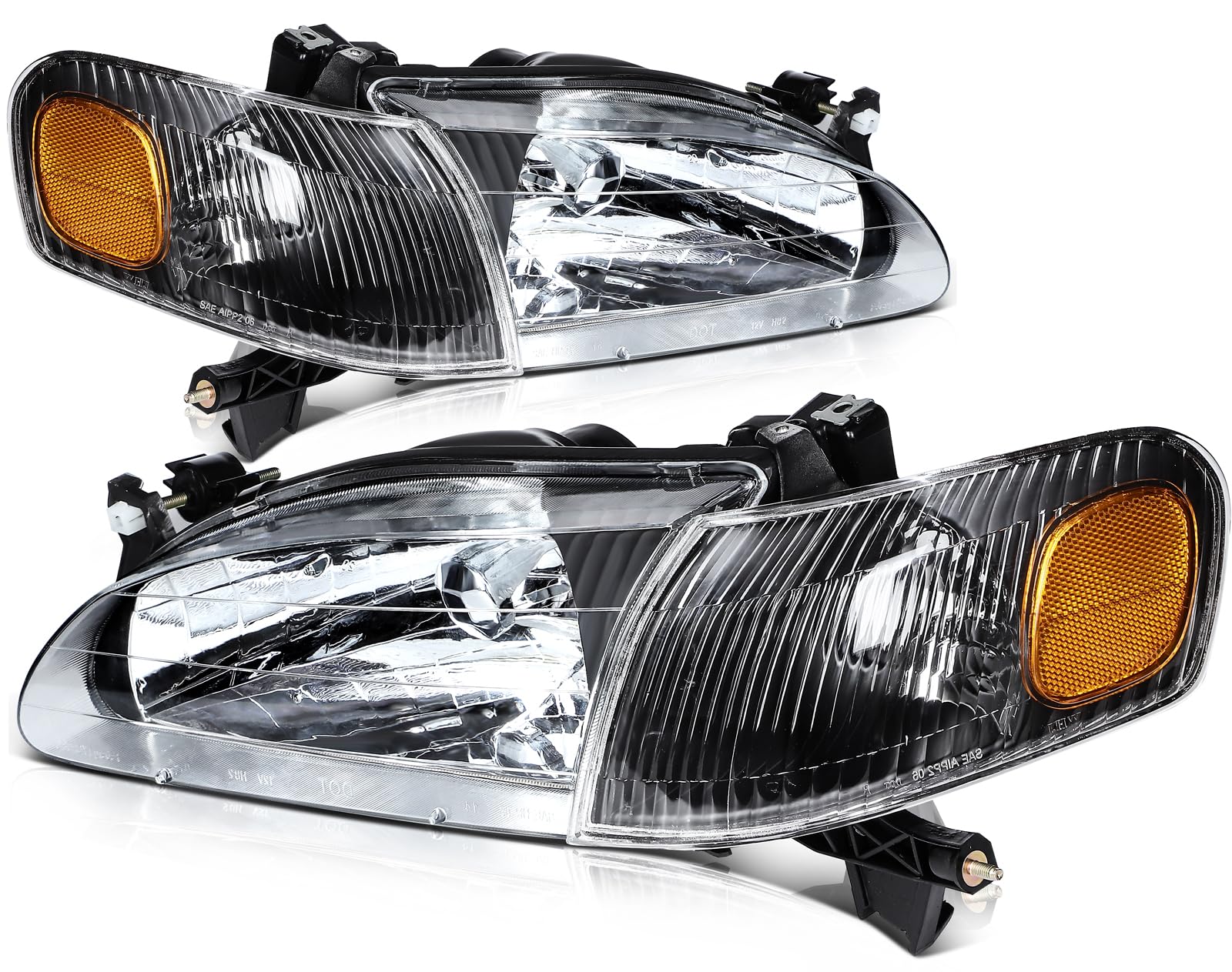 LSAILON Fit For Toyota Corolla 1998-2000 Headlight Assembly Clear Lens Black Housing Amber Reflector Driver and Passenger Side