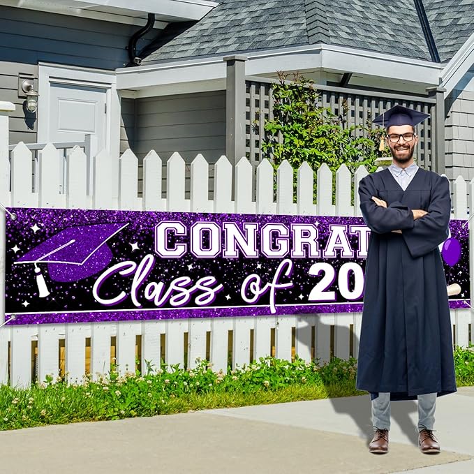 Graduation Decorations 2026 Yard Sign Large Class of 2026 Banner Purple Congrats Grad Signs for Graduation Party Decorations (Purple)