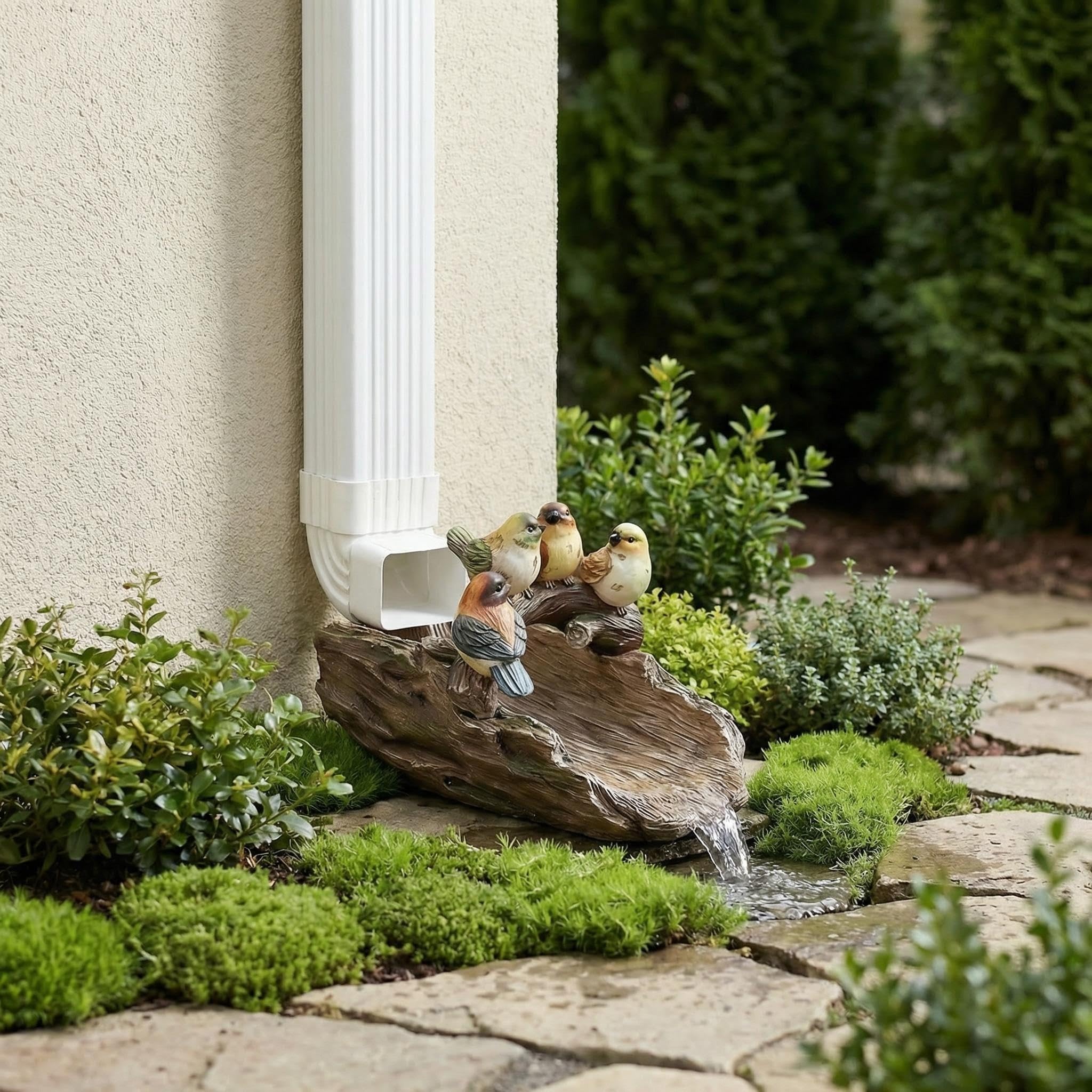 Bird Gutter Downspout Statue Splash Block Outdoor Garden Decoration, 11.4” x 6.9” Gutter Extender Diverter Rain Guardian Statues for Patio, Yard Accessory, Resin Decorative Concrete Pond Koi Decor