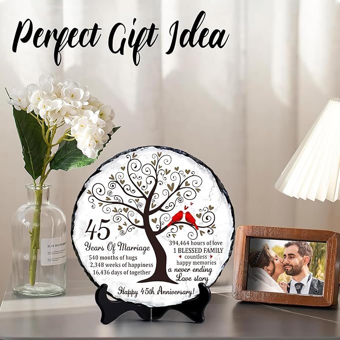 Sapphire 45th Wedding Anniversary Slate Plate Gift – Unique 45 Year Anniversary Present for Parents, Mom and Dad, Couple – Romantic Home Decor Keepsake for 45th Marriage Celebration