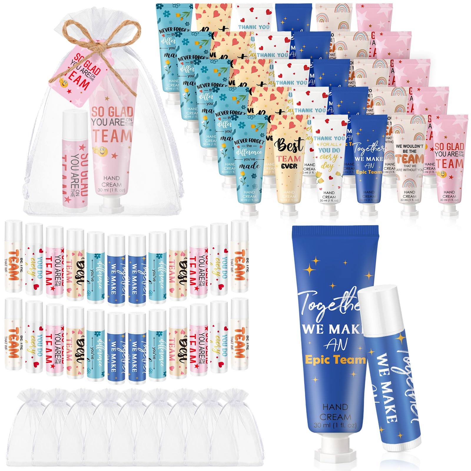 Dansib 36set/144pcs Best Team Ever Gifts Team Appreciation Thank You Gifts for Coworkers Women Employee Appreciation Gift Party Favors Basket Stuffers Items Travel Hand Lotion and Lip Balm Set