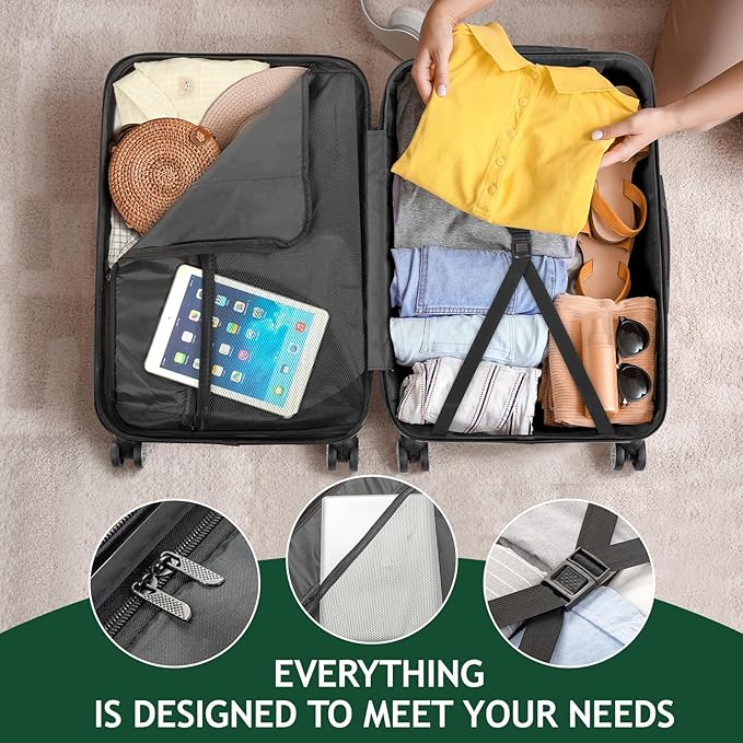 Karl home Luggage Sets 3 Piece, Hardside Carry on Suitcase Sets with Spinner Wheels & TSA lock, Portable Lightweight ABS Luggages for Travel, Business - Silver, 20/24/28in