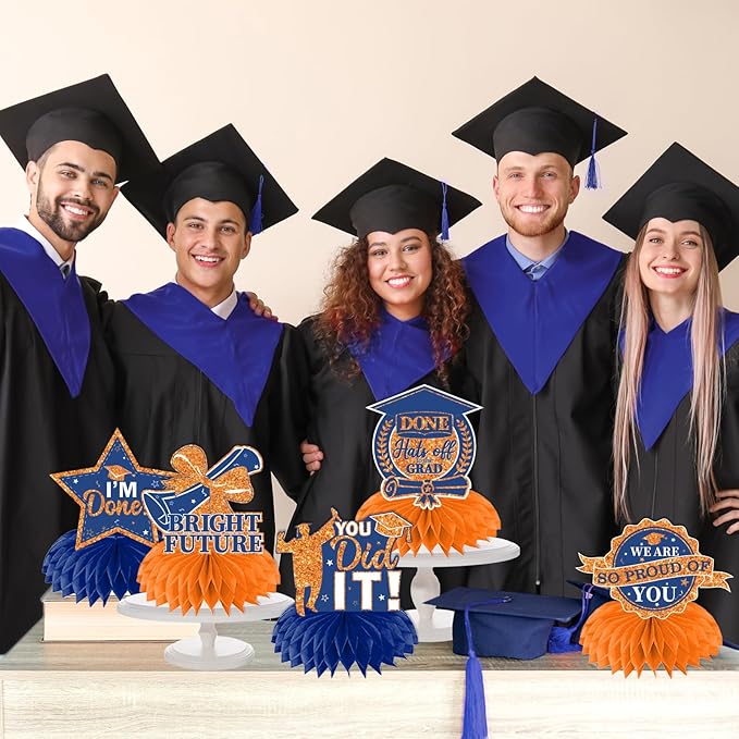 12pcs Graduation Table Decorations,Orange and Blue Graduation Decorations Graduation Centerpieces for Tables Class of 2026 Centerpieces Honeycomb for 2026 Congrats Grad Table Decor (Orange and Blue)