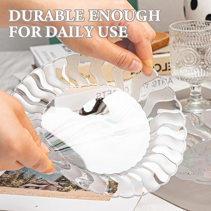 Lullaby 60PCS Clear Scalloped Plastic Plates, Disposable Elegant Party Plates Include 30pcs Dinner Plate 10.25", 30pcs Plastic Dessert Plate 7.5", Perfect for Wedding and Party