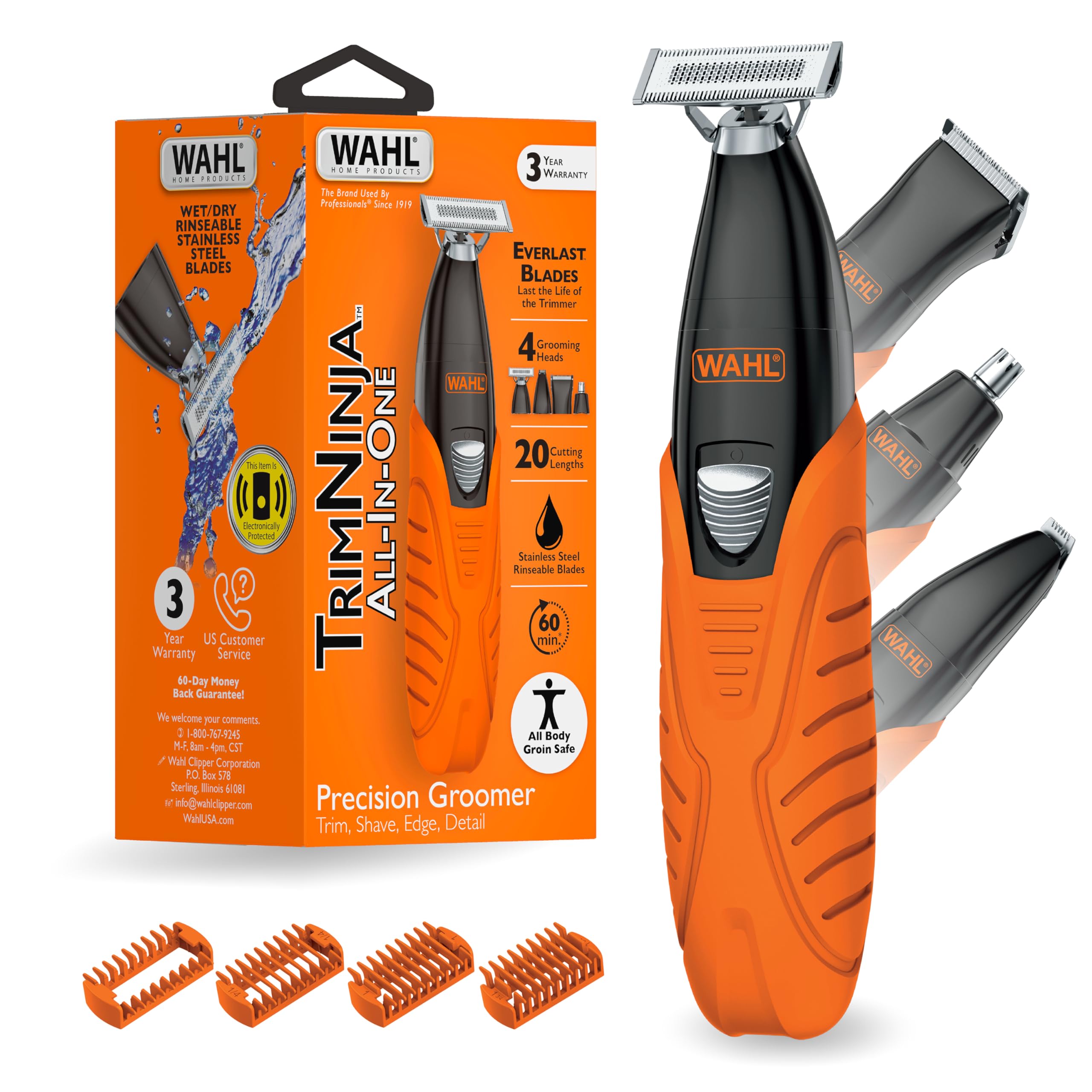 Wahl Trim Ninja All in One Hybrid Electric Razor and Beard Trimmer for Men – All Body Electric Shaver, Hair Trimmer, Precision Detail Trimmer, Ear & Nose Hair Trimmer for Men – Model 3030115