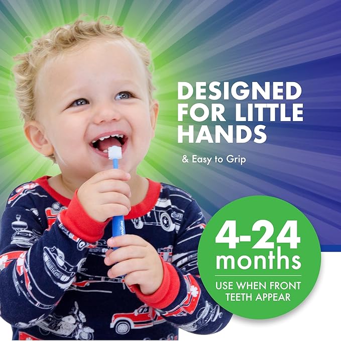 Brilliant Oral Care Baby Toothbrush with Soft Bristles and Round Head, for a Toddler Approved, Easy to Use All-Around Clean Mouth, 4-24 Months, When Front Teeth Appear, Blue, 3 Pack