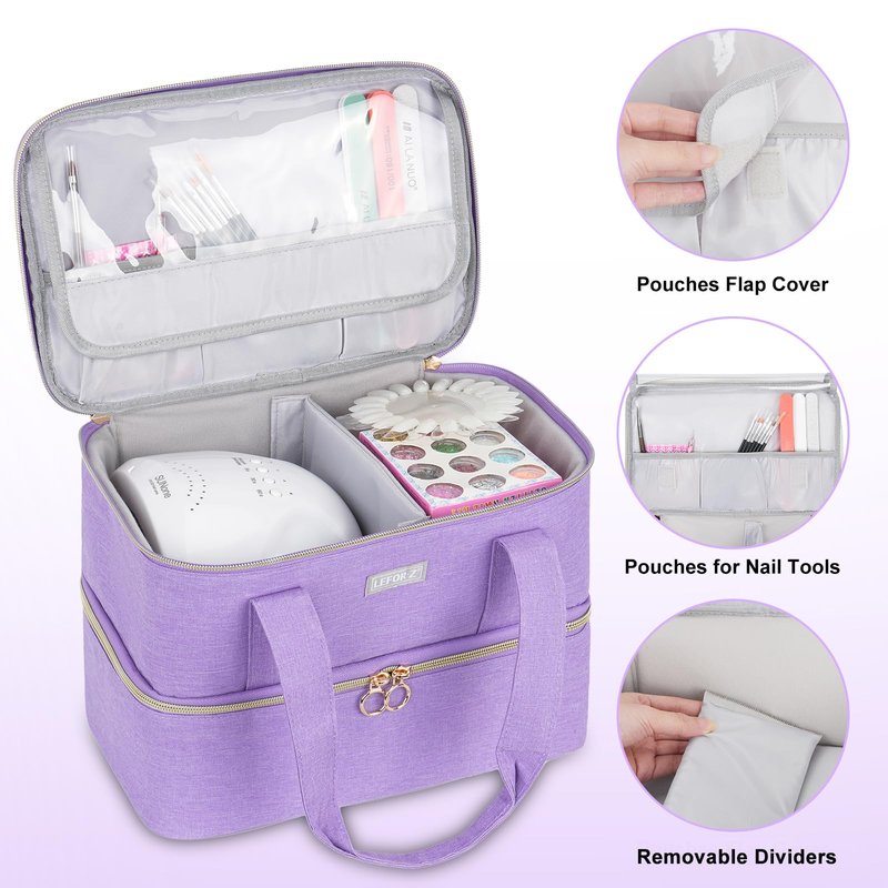 Nail Polish Organizers and Storage Holds 40+ Bottles(15ml-0.5 fl.oz) and Nail Lamp,Double-Layer Nail Polish Carrying Case,Nail Supplies Bag for Travel,Home Storage,Nail Tech,Gift for Women Grils