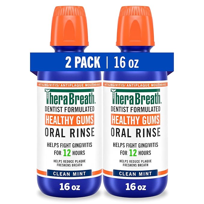 TheraBreath Healthy Gums Mouthwash Clean Mint, Antigingivitis, Dentist Formulated, 16 Fl Oz (2-Pack)