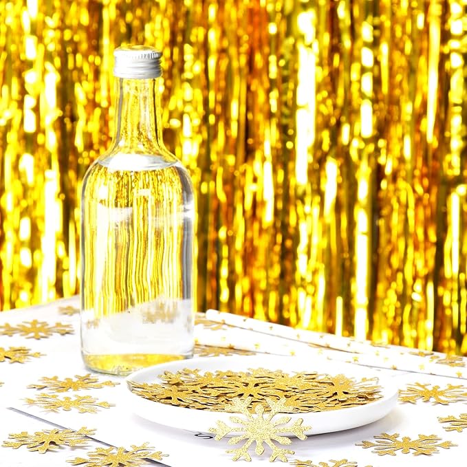 Gold Snowflake Party-Decorations Christmas Confetti - 100pcs Glitter Paper decor Table Confetti,Winter Wonderland Birthday Party Supplies New Year Decor Lasting Surprise