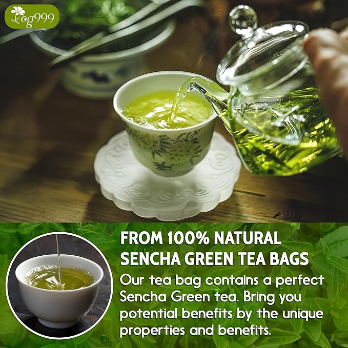 TOG999, Premium 120 Sencha Green Tea Bags, 100% Natural & Pure from Sencha Green Tea Leaves. Loose Leaf Sencha Herbal Tea. No Sugar, No Gluten, Vegan.
