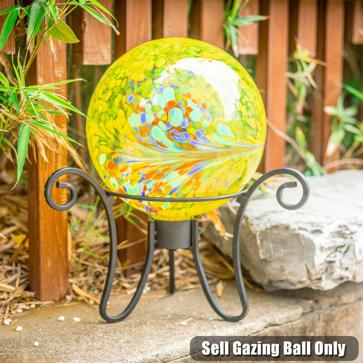VCUTEKA Gazing Ball, Glass Gazing Balls Garden Globe Decor 10" Yellow