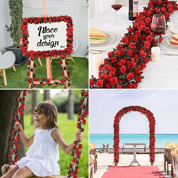 MARTINE MALL Flower Garland Vines, 12 Strands 99Ft for Bedroom, Rose Decoration, Floral Garland for Room Table Christmas Birthday Wedding Party Garden Wall Decor