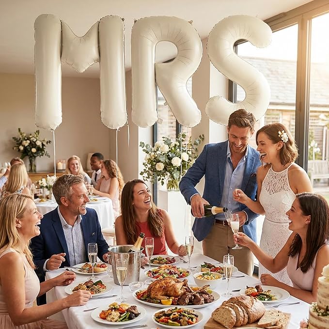 Biapian 40 Inch MRS Letter Balloons, Big Cream MRS Foil Balloons, 3 Pcs Giant Foil Large Aluminum Balloon Helium for Wedding Bride to Be Anniversary Couple Sweetheart Hen Party Decoration (Cream)