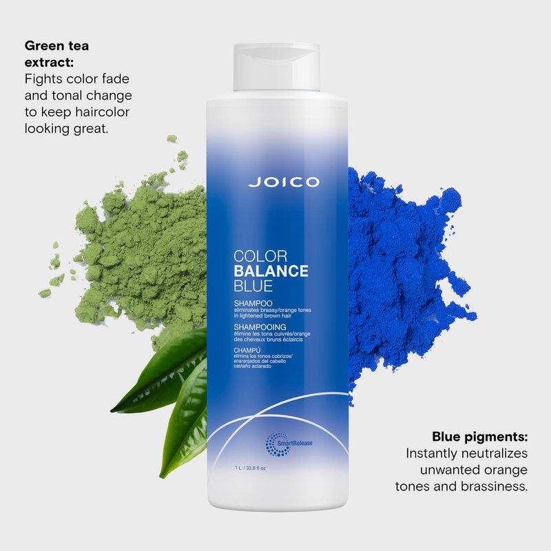 Joico Color Balance Blue Shampoo | For Lightened Brown Hair | Eliminate Brassy Orange Tones | Boost Color Vibrancy & Shine | UV Protection | With Rosehip Oil & Green Tea Extract | 33.8 Fl Oz