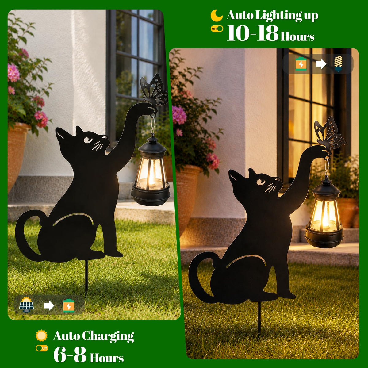 CabyGift Black Cat Solar Lights Outdoor, 2 Pack Cat Garden Decor
