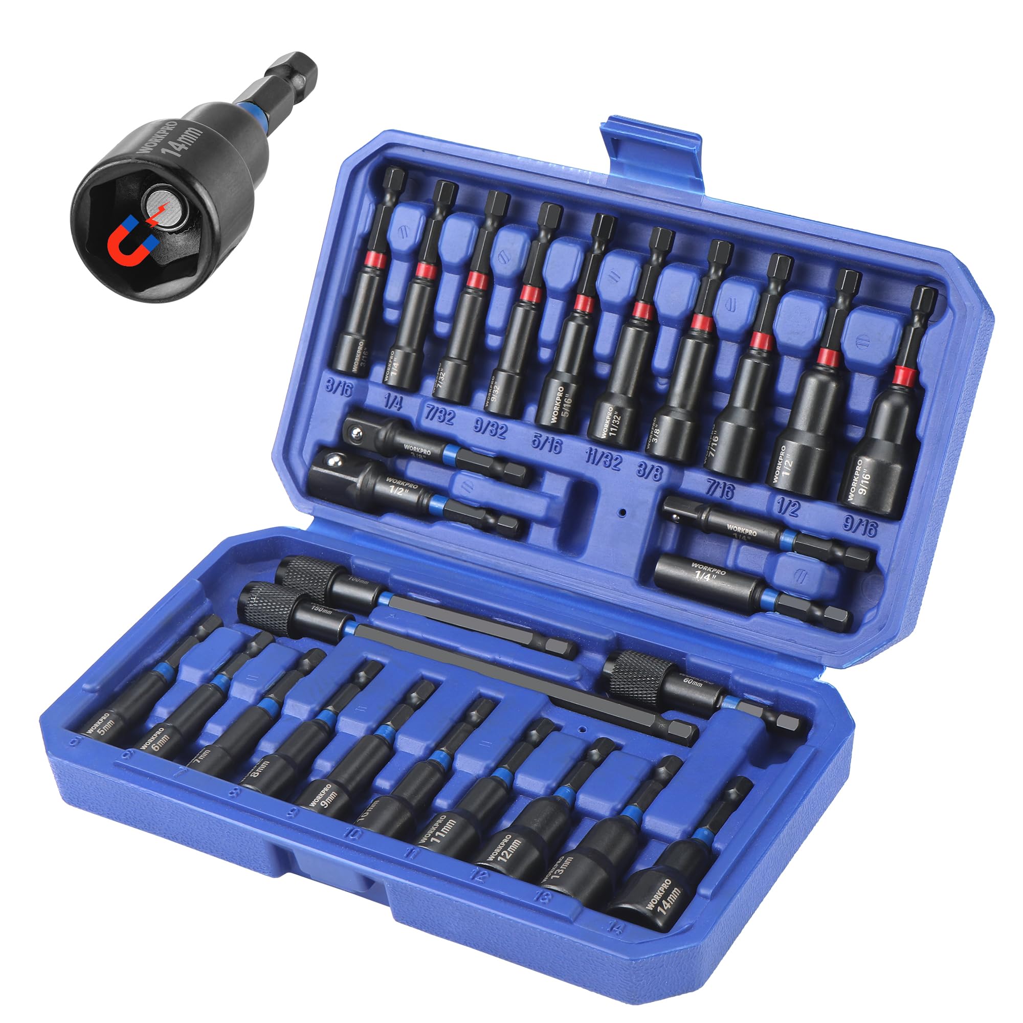 WORKPRO 27 PCS Magnetic Nut Driver Set with Quick-Release Extensions