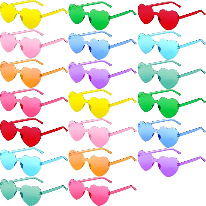 2/4/8/12/20 Pairs Heart Shaped Sunglasses Transparent Heart Glasses Rimless Trendy Eyewear for Valentines Party Favor