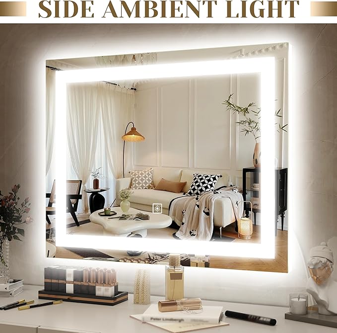 Lighted Vanity Mirror with Lights, LED Makeup Mirror with 3 Color Modes, Touch Dimming, Wall Mountable & Tabletop, Dressing Room Mirror with 10X Magnification, 22x19 Inch, White
