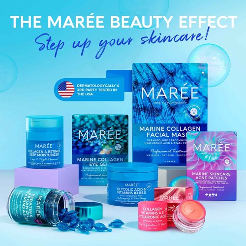 MAREE Skincare Essentials Bundle - Eye Gels, Facial Masks & Face Cream - Under Eye Gels for Puffy Eyes, Anti Aging Face Cream & Moisturizing Sheet Masks - Marine Collagen & Hyaluronic Acid, Retinol