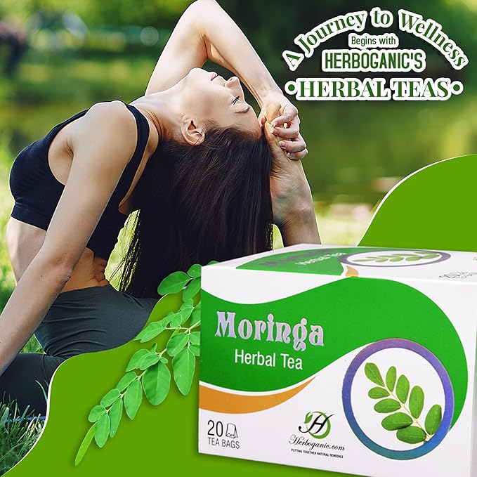 HERBOGANIC Moringa Herbal Tea - Digestion Support and Immune Boost | Refreshing and Delicious Blend | Natural Ingredients | 20 Tea Bags