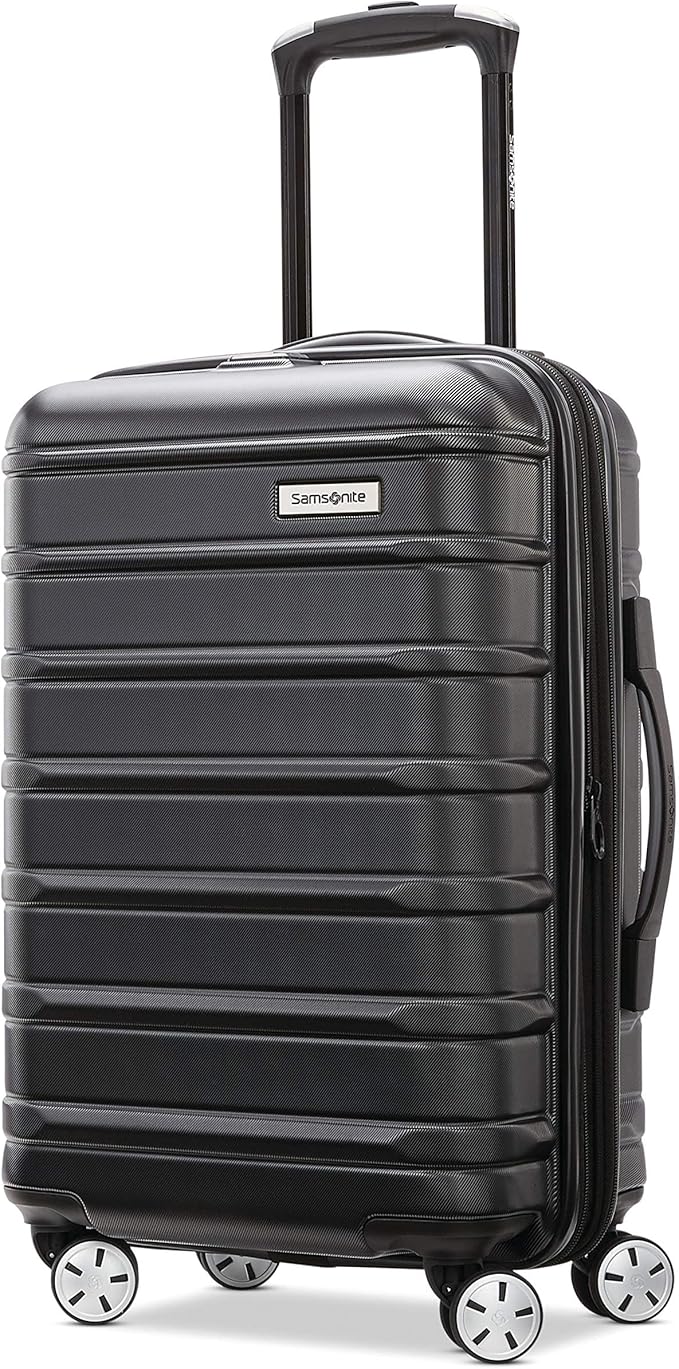 Samsonite Omni 2 Global Carry-On Spinner Luggage - Compact Size For International Travel - Airline-Approved - Features Expandable Polycarbonate Shell, 360° Wheels, USB Power Hub - Charcoal - Black