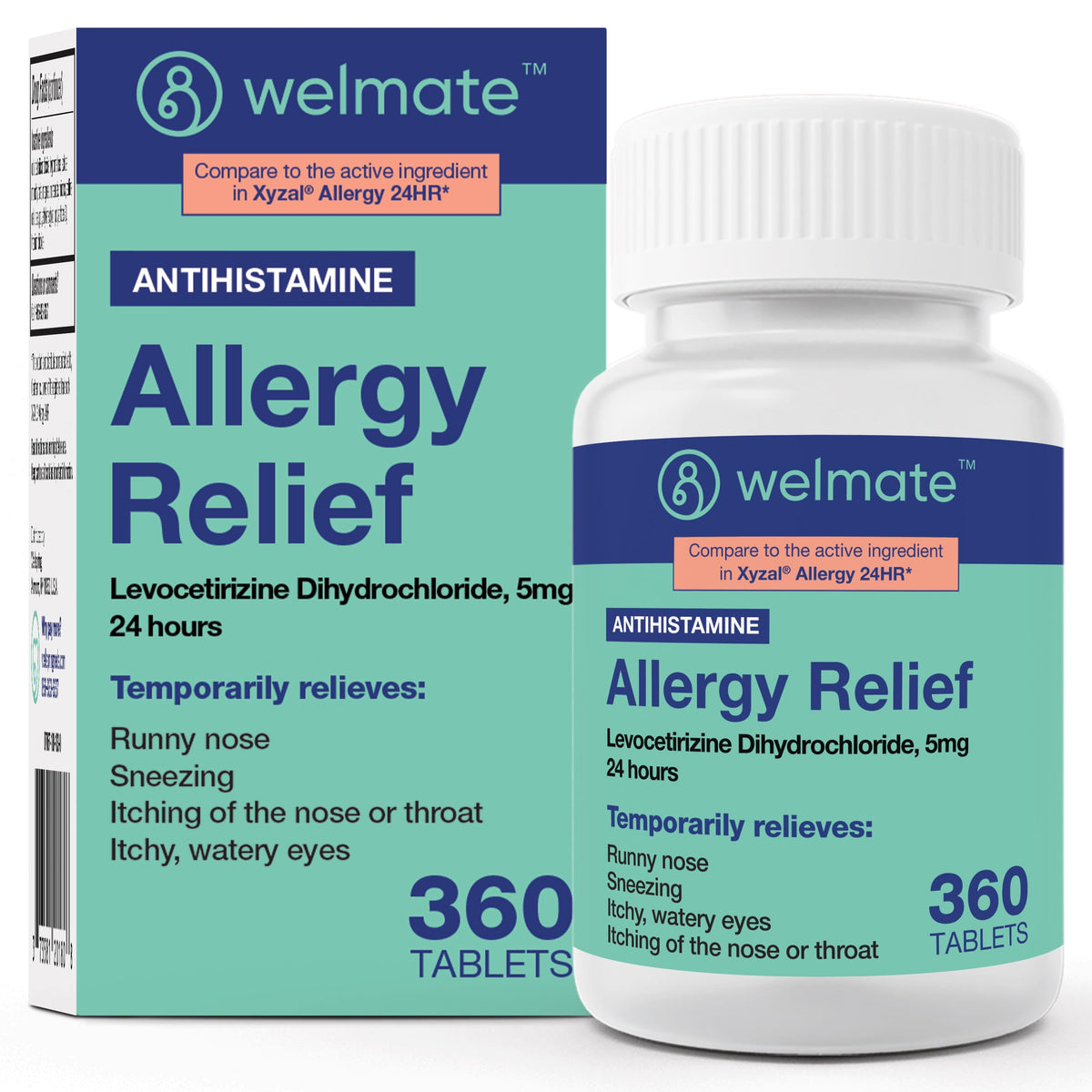 WELMATE - Levocetirizine Dihydrochloride 5mg (360 ct) - Allergy Medicine - 24 Hours - Antihistamine - Allergy Relief Pills - Over-The-Counter Medication