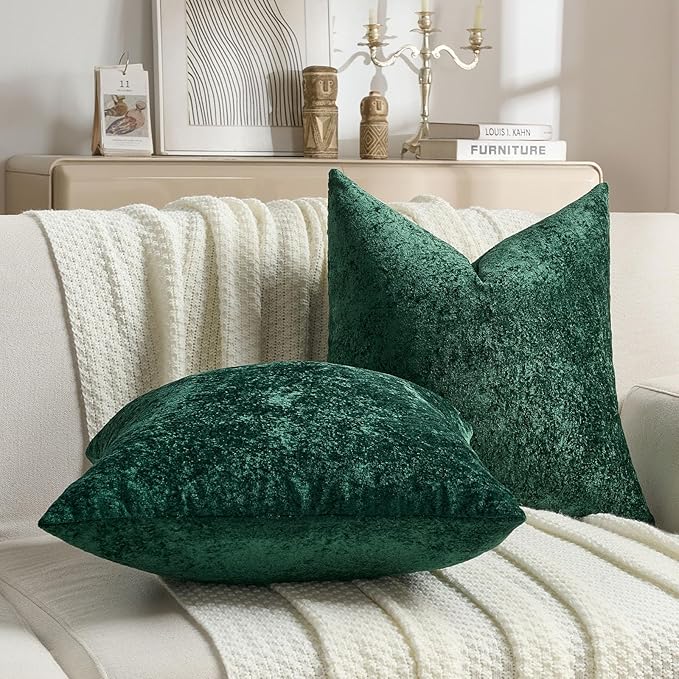 FUTEI Christmas Dark Green Flannel Throw Pillow Covers 24x24 Inch Set of 2,Soft Dimensional Textured European Cushion Cases,Modern Home Decor for Couch Living Room