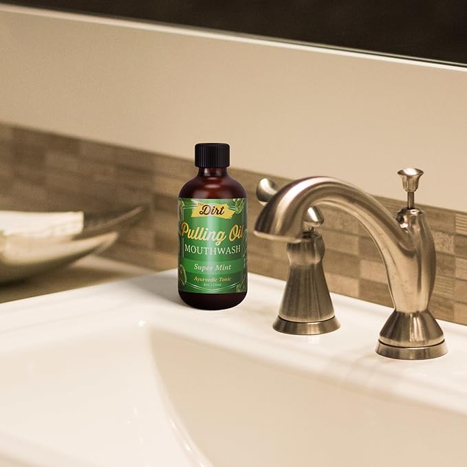 THE DIRT Oil Pulling Mouthwash - Gluten Free - Removes Plaque, Tartar, Bad Breath & Whitens Teeth (Super Mint, 4 Ounce)