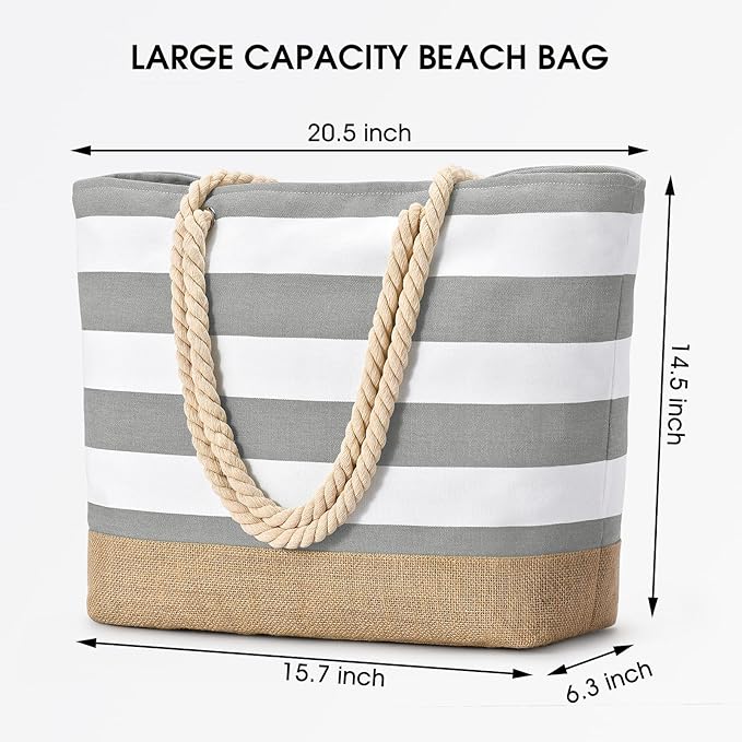 Becokan Beach Bags for Women Large Canvas Beach Tote Bag Beach Bags Waterproof Sandproof Swim Pool Bag Travel Essentials