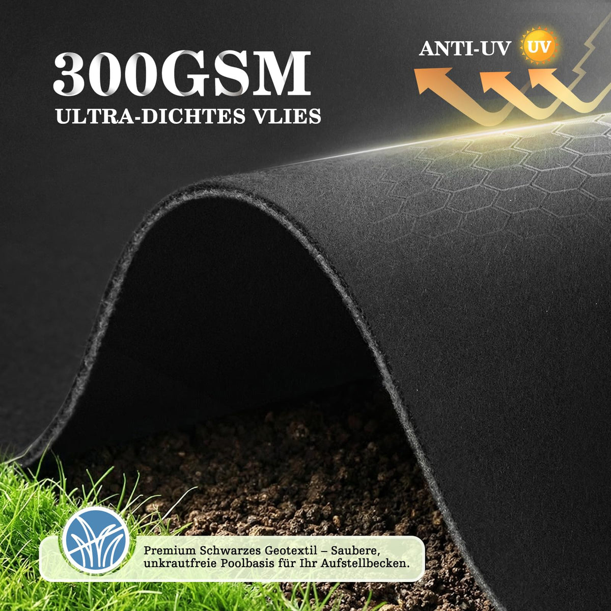 UIRWAY 10FT Round Pool Liner Pad for Above Ground Pool, [2026 New 300G/M² Thicker Heavy Duty] Black Seamless Pool Padding Underlayment for Pool Bottom, Prevent Punctures Weed Barrier Extend Liner Life