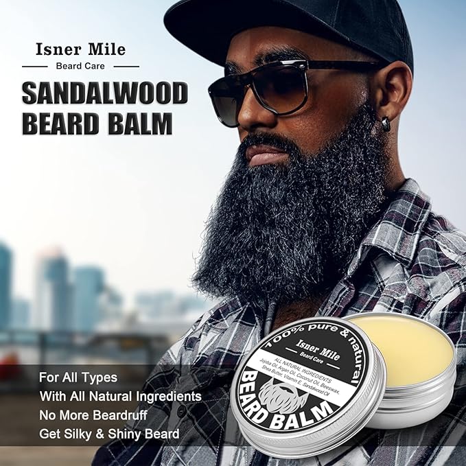 Isner Mile Beard Grooming Kit for Men Care: Trimming Sets with Beard Wash - Oil - Balm - Brush - Comb & Straight Razor, Birthday Christmas Gifts Mens Stocking Stuffers for Him Boyfriend Dad Husband