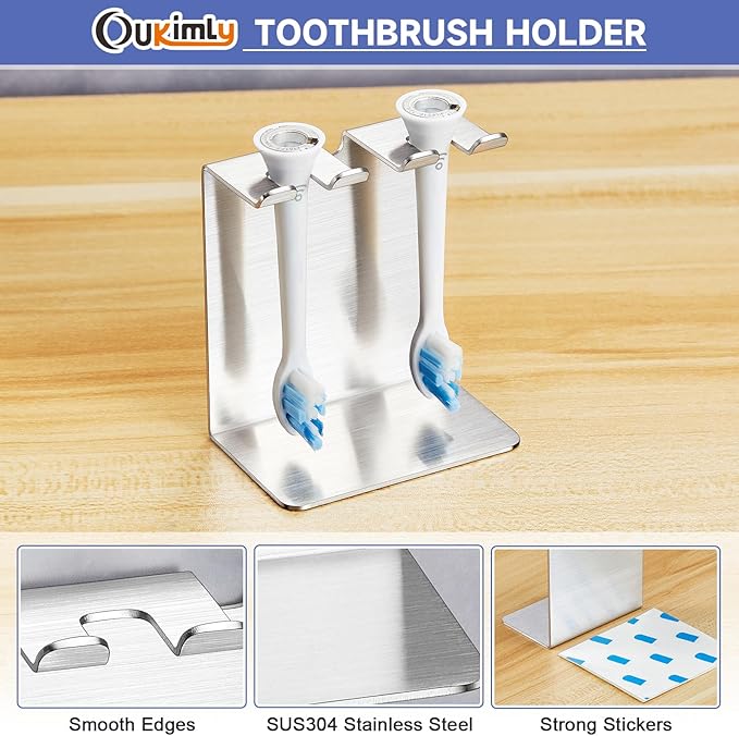 Electric Toothbrush Head Holder, Oukimly Toothbrush Holder Wall Mounted or Desktop, Metal Tooth Brush Holder, Shower Brush Head Holder, Electric Toothbrush Holder for Bathroom (Silver, Small)