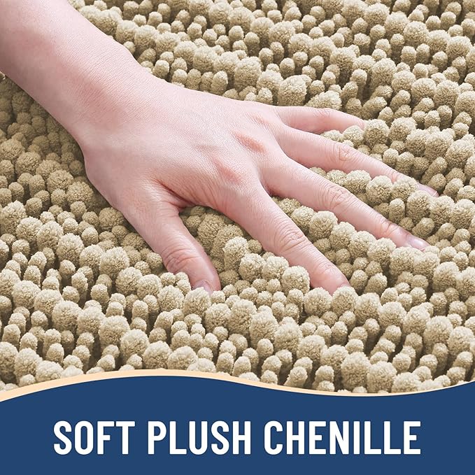 Arotive Luxury Chenille Bathroom Rug Mat, Extra Soft Thick Absorbent Shaggy Bath Rugs, Non-Slip Machine Wash Dry, Plush Bath Mats for Bathroom, Shower and Tub, 40x32, Beige