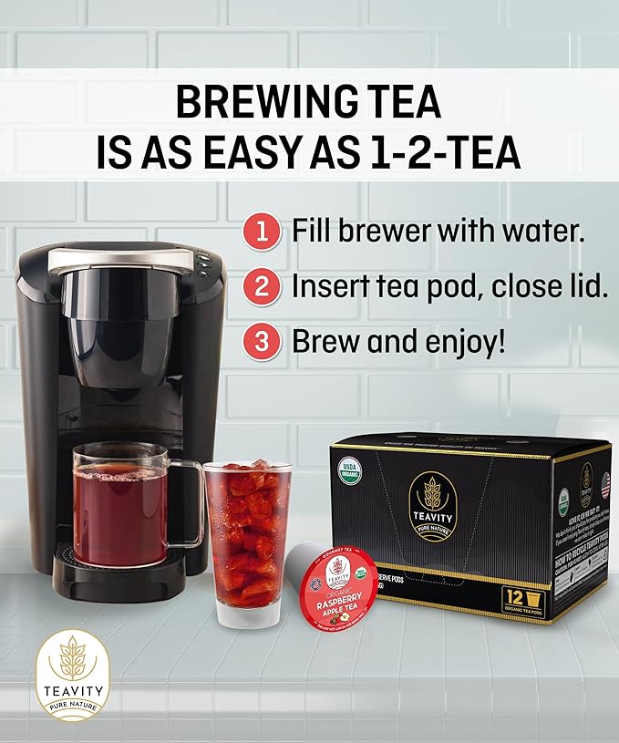 Organic Raspberry Apple Black Tea Pods for Keurig - Naturally Caffeinated Fruit Tea by Teavity (24 Tea Pods)